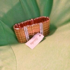 Gorgeous GOLDTONE & CZ Cuff BRACELET 40'S Style Old HOLLYWOOD